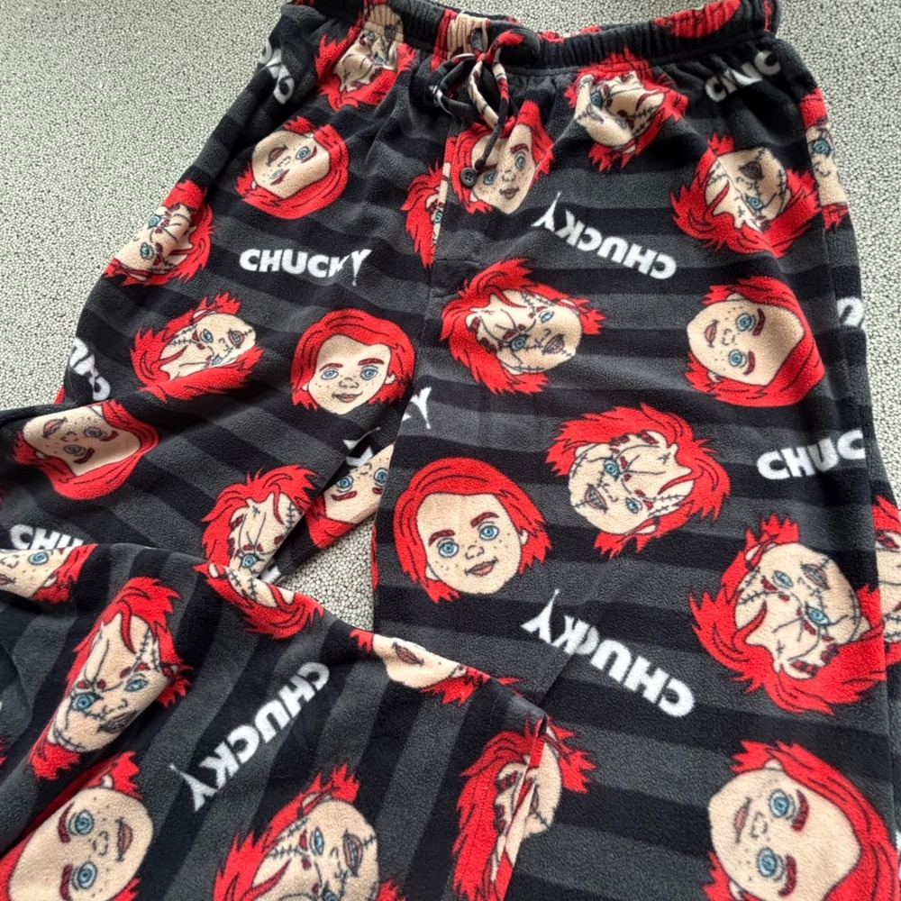 Chucky Pajama Pants Mens XL Black Striped Fleece Horror Child's Play Halloween